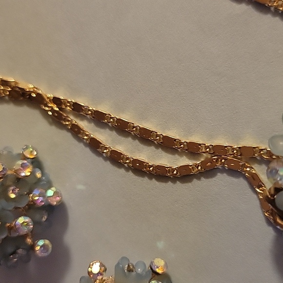 Regalo Blue Flower Floral & Rhinestone Gold Tone Necklace & Earrings Set - Picture 4 of 4